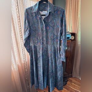 Vintage Paisley Long Sleeve Dress - Blue and Purple